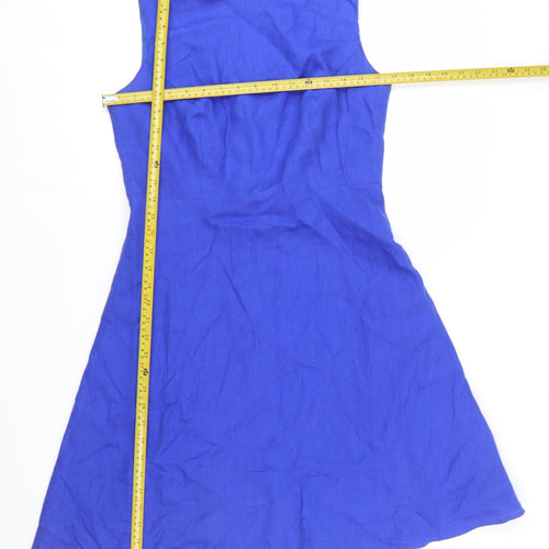 F&F Women's Blue Linen A-Line Sleeveless Knee Length Dress Size 12
