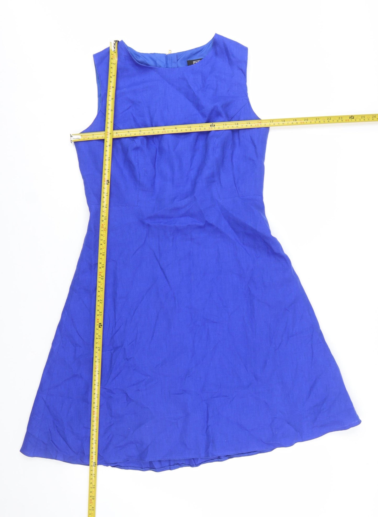 F&F Women's Blue Linen A-Line Sleeveless Knee Length Dress Size 12