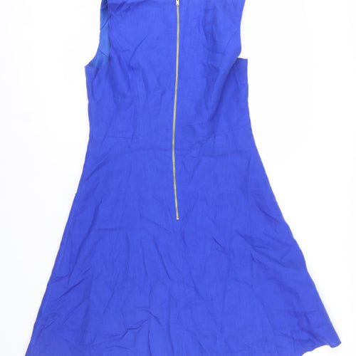 F&F Women's Blue Linen A-Line Sleeveless Knee Length Dress Size 12