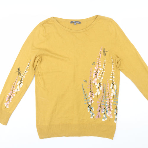 Laura Ashley Women's Yellow Floral Embroidered Cotton Jumper Size 14