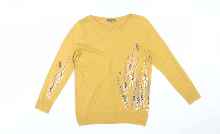 Laura Ashley Women's Yellow Floral Embroidered Cotton Jumper Size 14