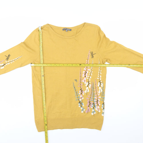 Laura Ashley Women's Yellow Floral Embroidered Cotton Jumper Size 14