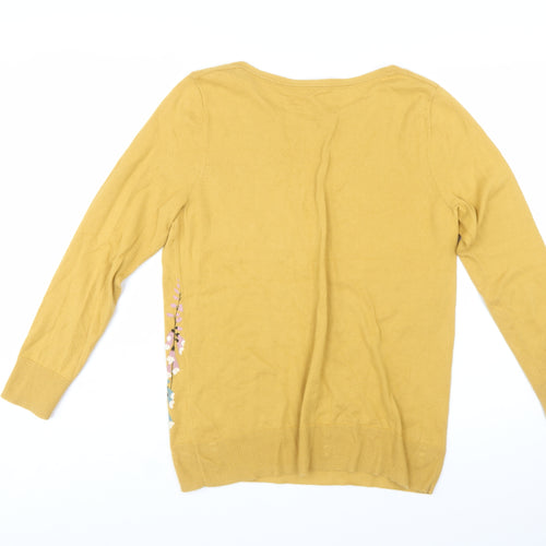 Laura Ashley Women's Yellow Floral Embroidered Cotton Jumper Size 14