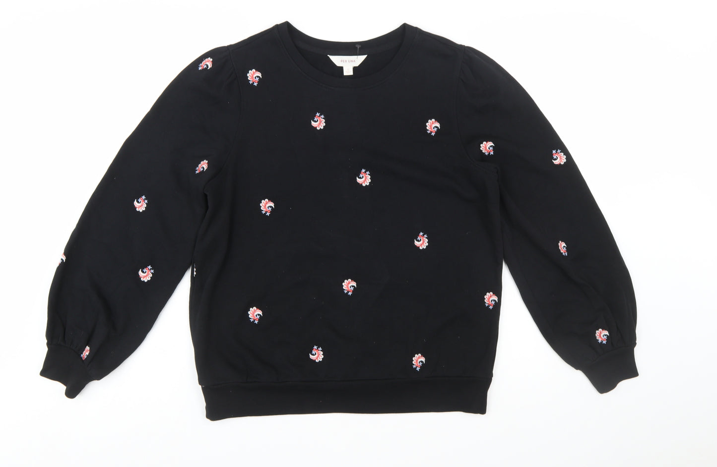 Marks and Spencer Per Una Womens Black Embroidered Cotton Sweatshirt Size 12