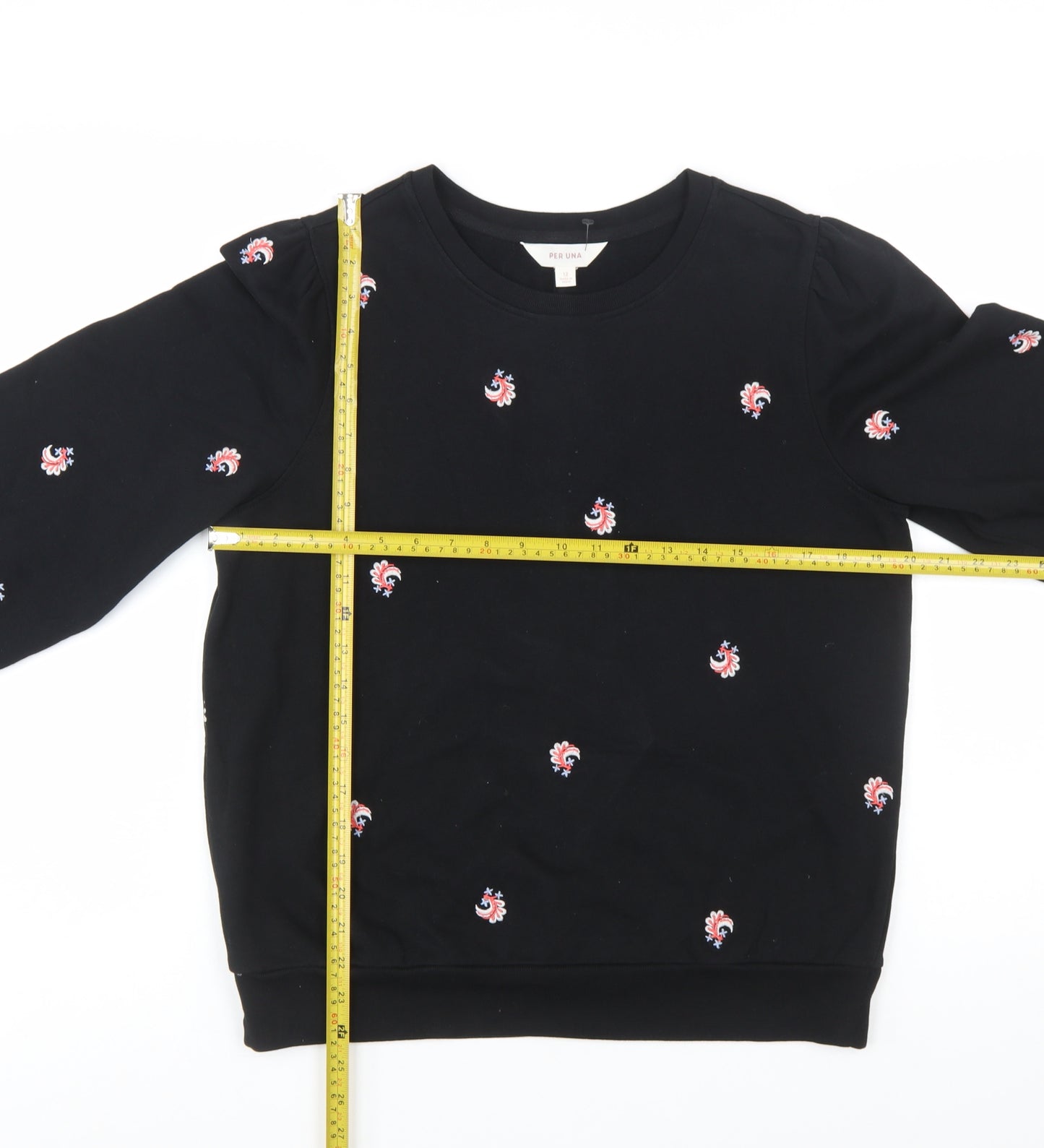Marks and Spencer Per Una Womens Black Embroidered Cotton Sweatshirt Size 12