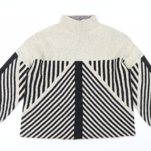 Peppercorn Womens Beige Black Geometric Knit Mock Neck Jumper Size S
