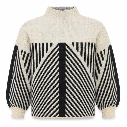 Peppercorn Womens Beige Black Geometric Knit Mock Neck Jumper Size S