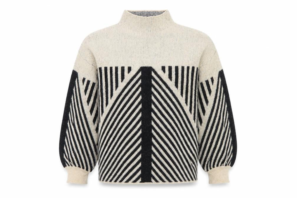 Peppercorn Womens Beige Black Geometric Knit Mock Neck Jumper Size S