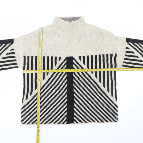 Peppercorn Womens Beige Black Geometric Knit Mock Neck Jumper Size S