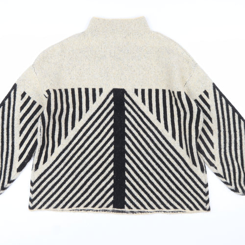 Peppercorn Womens Beige Black Geometric Knit Mock Neck Jumper Size S