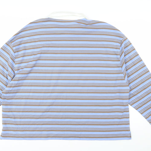 Marks and Spencer Women Blue Striped Long Sleeve Cotton Polo Shirt Size 22