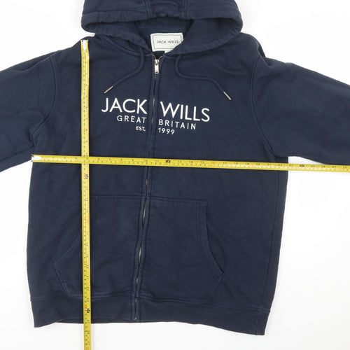 Jack Wills Men's Blue Full Zip Hoodie XL Fleece Cotton Blend
