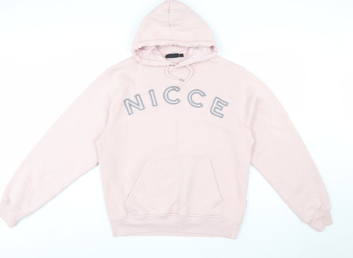 NICCE Men’s Pink Pullover Hoodie L Fleece Logo Sweatshirt