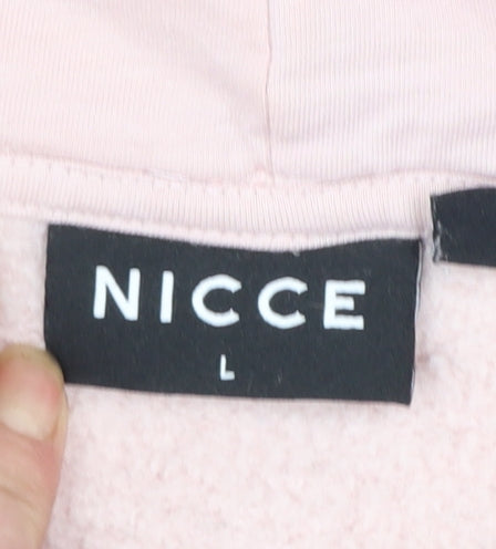NICCE Men’s Pink Pullover Hoodie L Fleece Logo Sweatshirt