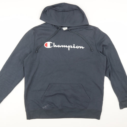 Champion Men's Black Large Pullover Hoodie with Logo Print