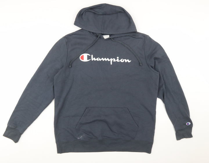 Champion Men's Black Large Pullover Hoodie with Logo Print