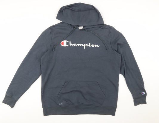 Champion Men's Black Large Pullover Hoodie with Logo Print