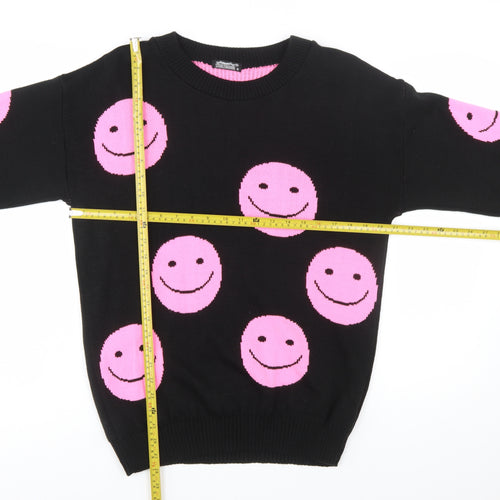Lyza Fashion Women's Black Pink Smiley Pullover Jumper Size S