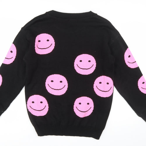 Lyza Fashion Women's Black Pink Smiley Pullover Jumper Size S