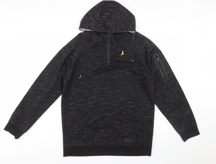 Brave Soul Men's Black Pullover Hoodie L Regular Fit 1/4 Zip