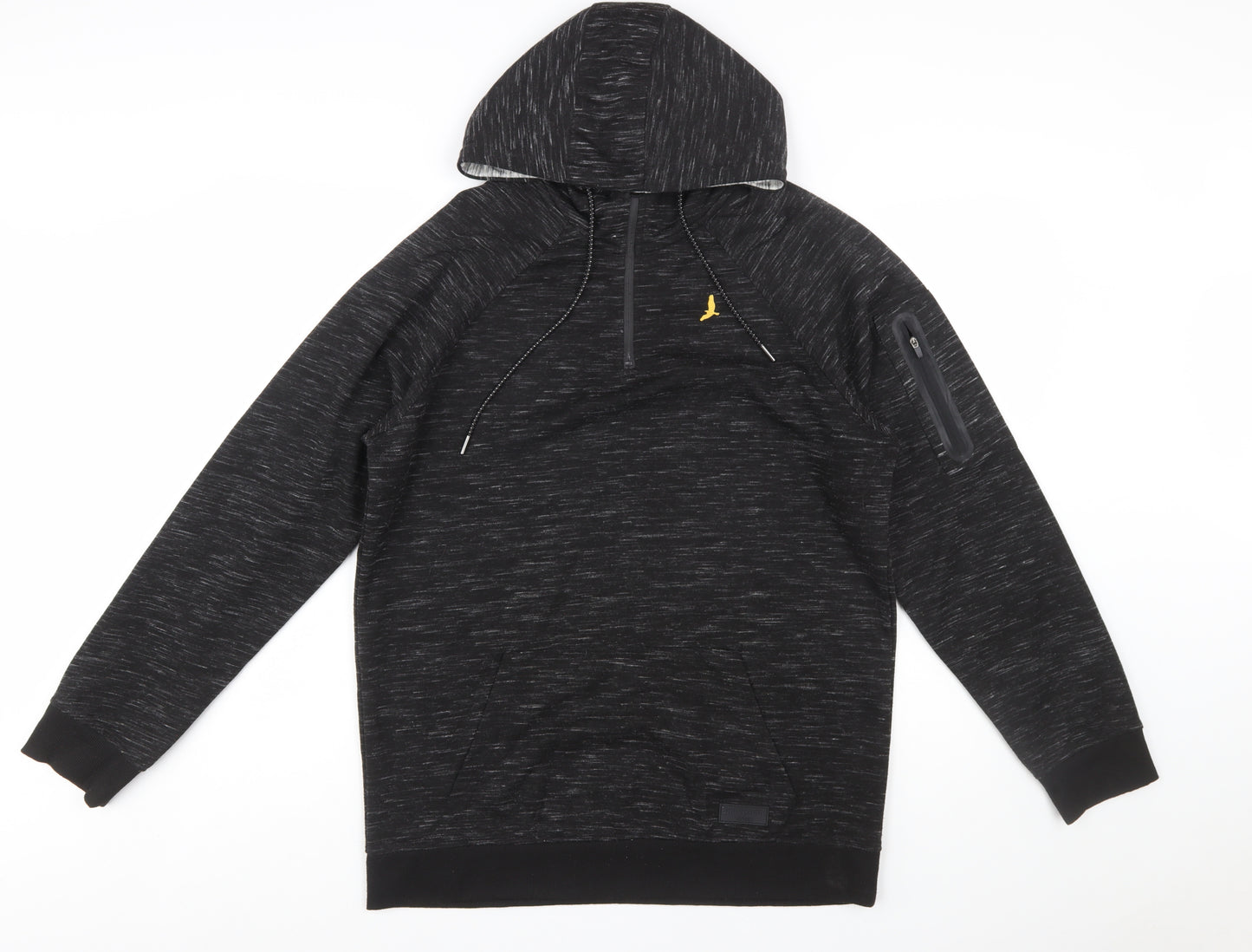 Brave Soul Men's Black Pullover Hoodie L Regular Fit 1/4 Zip