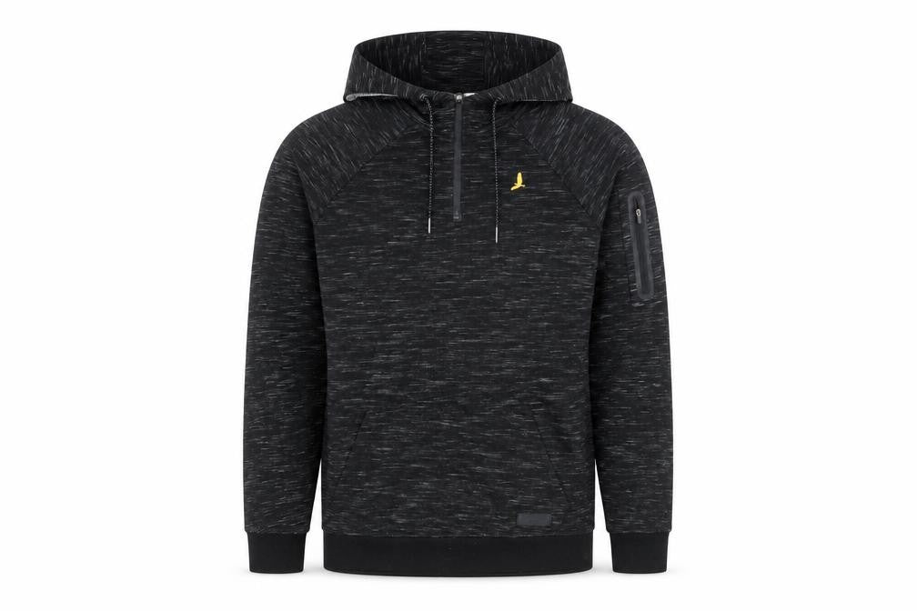 Front view of Brave Soul Men's Black Pullover Hoodie L Regular Fit 1/4 Zip
