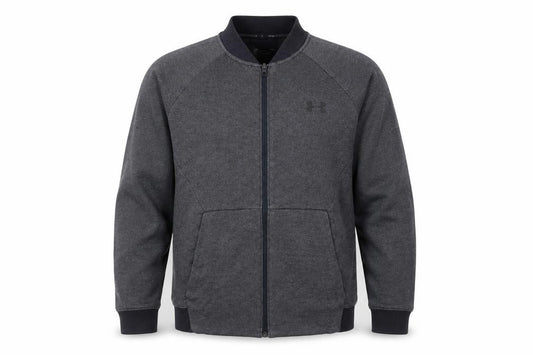 Front view of Under Armour Men's Dark Grey Full Zip Sweatshirt, size L, Fitted