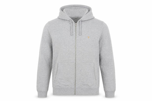 Front view of Farah Men's Grey Full Zip Hoodie, size M, Regular Fit