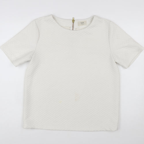 Hush Women Ivory Textured Zip Back Short Sleeve Blouse Size 14