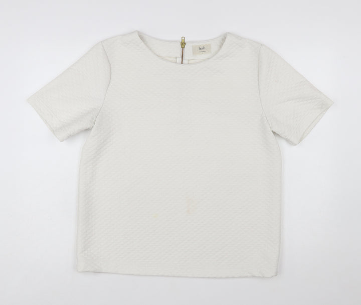 Hush Women Ivory Textured Zip Back Short Sleeve Blouse Size 14