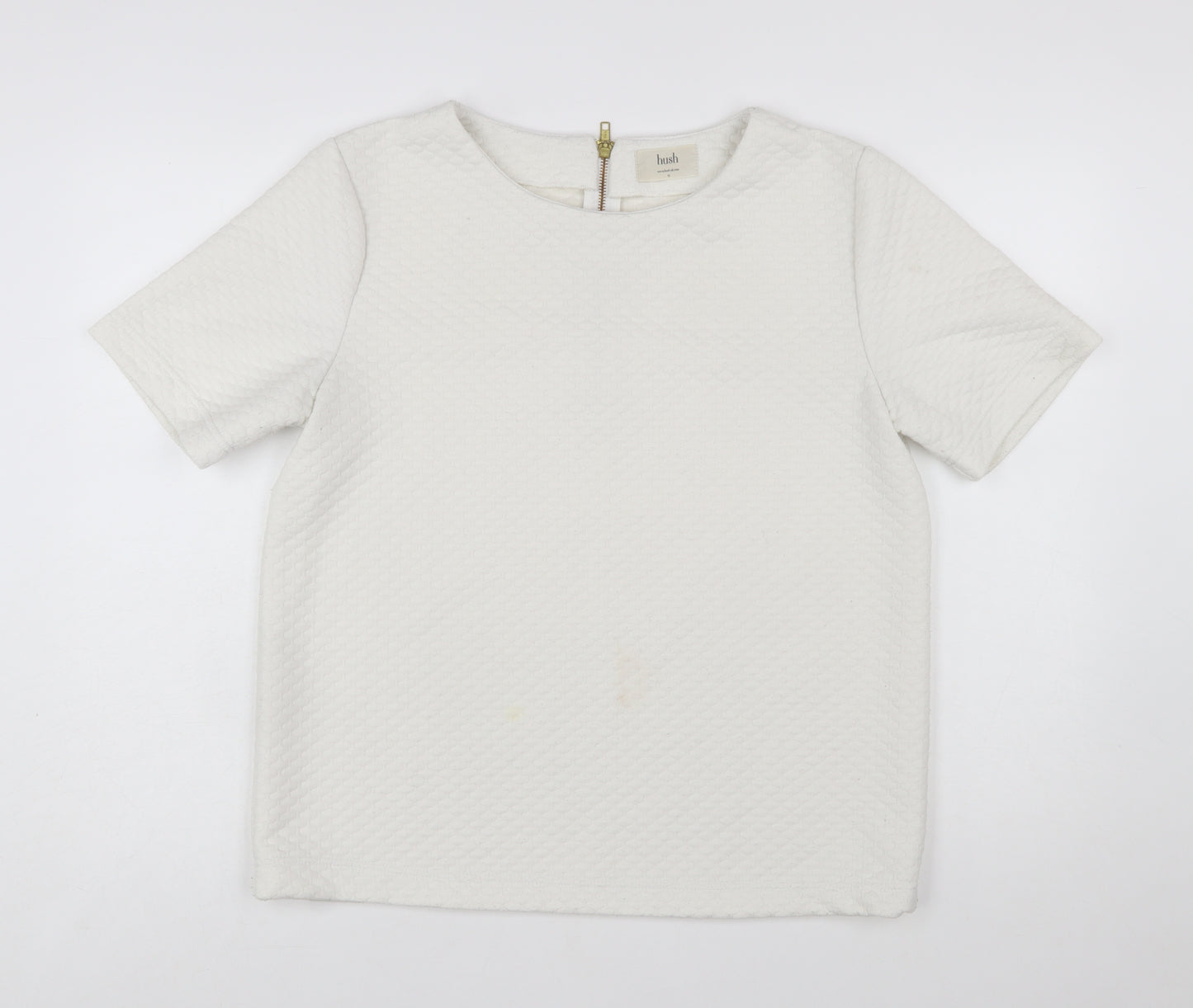 Hush Women Ivory Textured Zip Back Short Sleeve Blouse Size 14