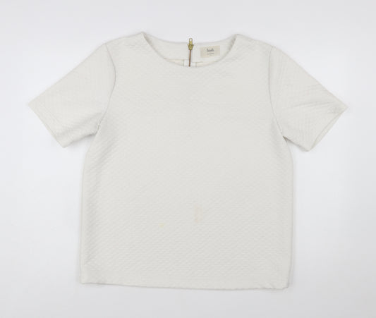 Hush Women Ivory Textured Zip Back Short Sleeve Blouse Size 14