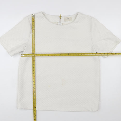 Hush Women Ivory Textured Zip Back Short Sleeve Blouse Size 14