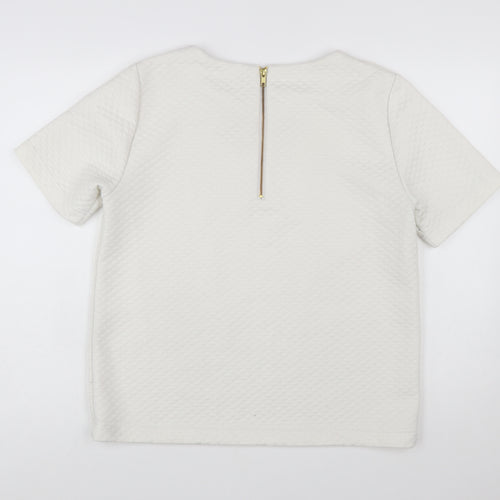 Hush Women Ivory Textured Zip Back Short Sleeve Blouse Size 14