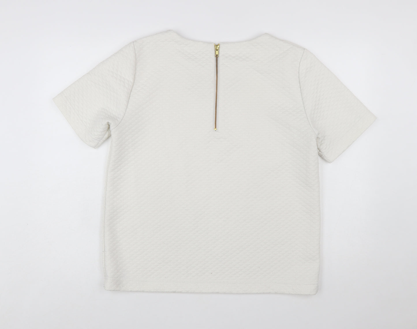 Hush Women Ivory Textured Zip Back Short Sleeve Blouse Size 14