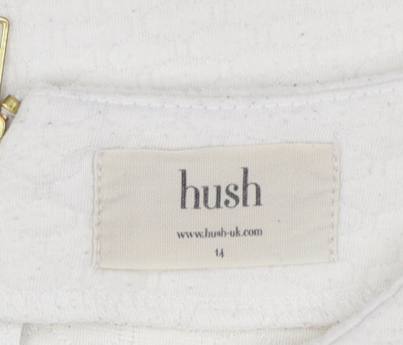 Hush Women Ivory Textured Zip Back Short Sleeve Blouse Size 14