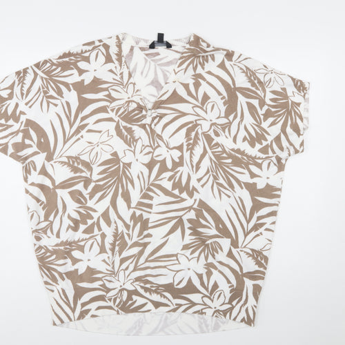 Brenda Edwards Women’s Beige Floral Tunic Blouse L Relaxed Fit