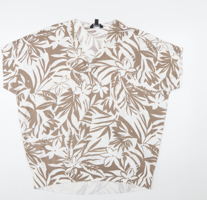 Brenda Edwards Women’s Beige Floral Tunic Blouse L Relaxed Fit