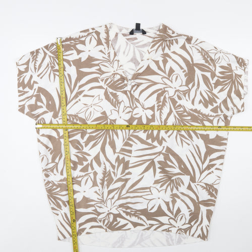 Brenda Edwards Women’s Beige Floral Tunic Blouse L Relaxed Fit