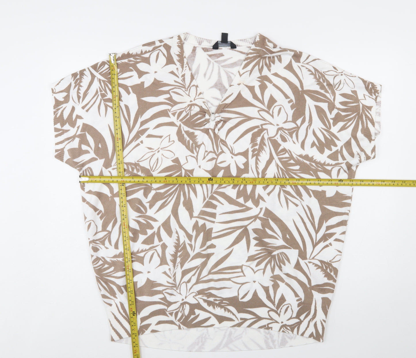 Brenda Edwards Women’s Beige Floral Tunic Blouse L Relaxed Fit