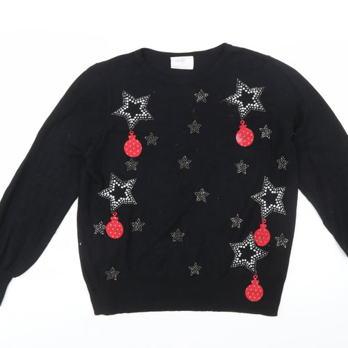 Wallis Women’s Petite Black Rhinestone Christmas Jumper M