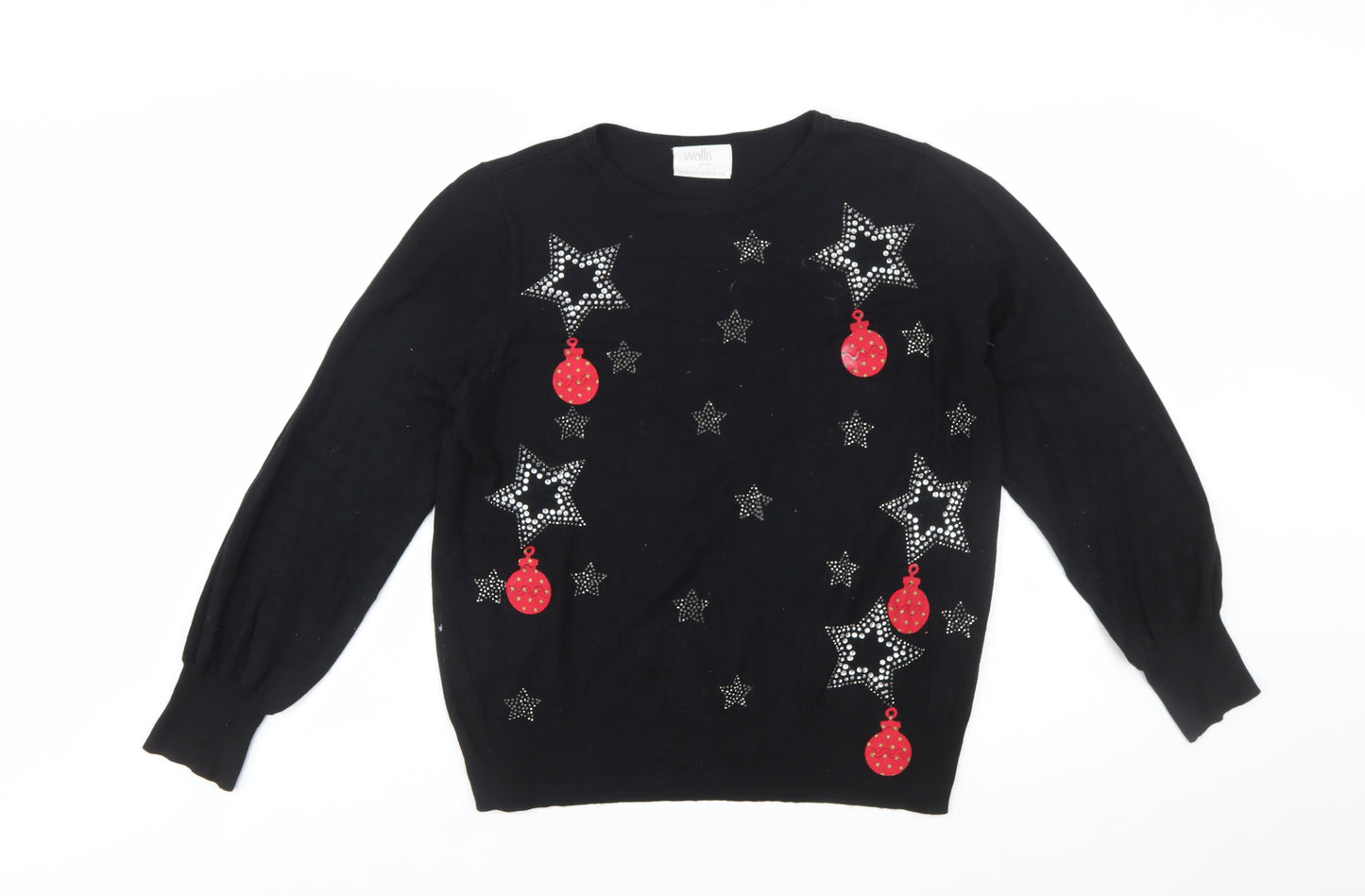 Wallis Women’s Petite Black Rhinestone Christmas Jumper M