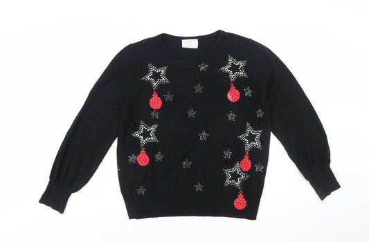 Wallis Women’s Petite Black Rhinestone Christmas Jumper M