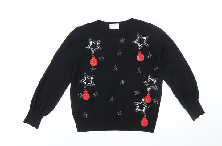 Wallis Women’s Petite Black Rhinestone Christmas Jumper M