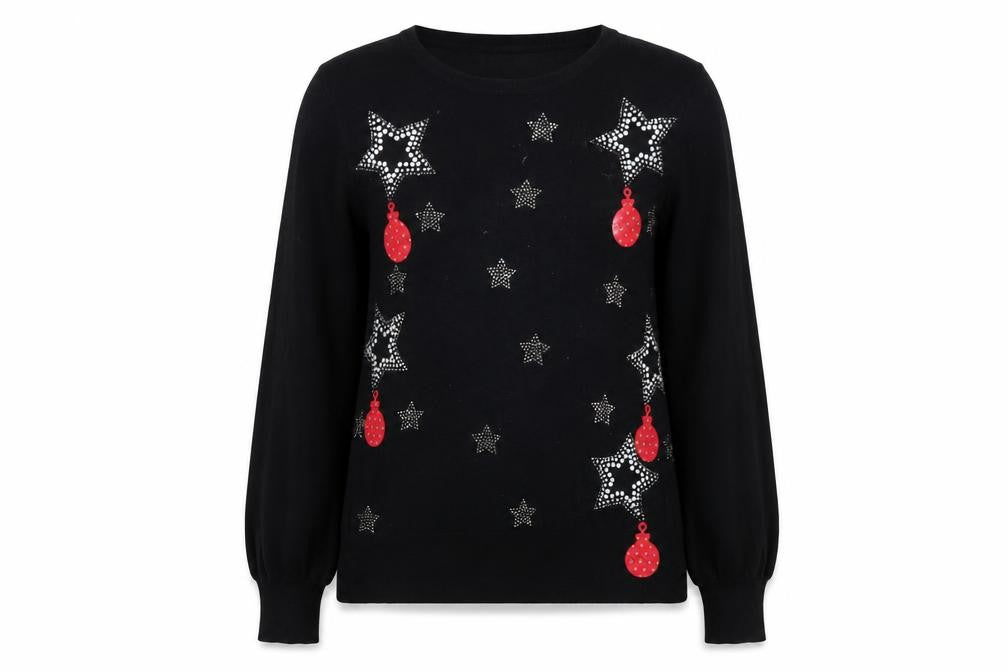 Wallis Women’s Petite Black Rhinestone Christmas Jumper M