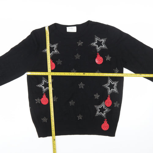 Wallis Women’s Petite Black Rhinestone Christmas Jumper M