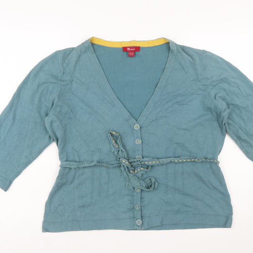 Monsoon Women Blue Cotton Blend Cardigan Size 20 V-Neck