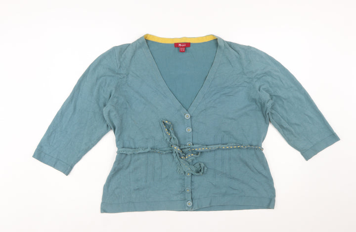 Monsoon Women Blue Cotton Blend Cardigan Size 20 V-Neck