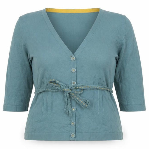 Monsoon Women Blue Cotton Blend Cardigan Size 20 V-Neck