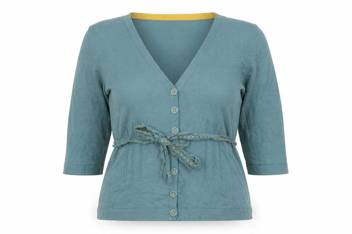 Monsoon Women Blue Cotton Blend Cardigan Size 20 V-Neck